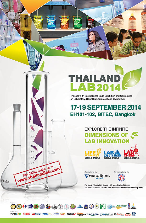 Thailand's 4th International Trade Exhibition and Conference on Laboratory, Scientific Equipment and Technology will be held on 17-19 September, 2014 at BITEC, Bangkok, Thailand.